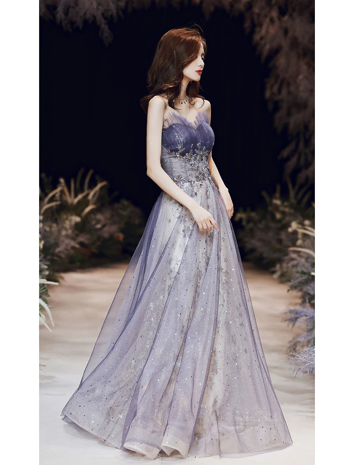 A-Line Sparkle Elegant Wedding Guest Prom Formal Evening Dress Strapless Sleeveless Floor Length Satin with