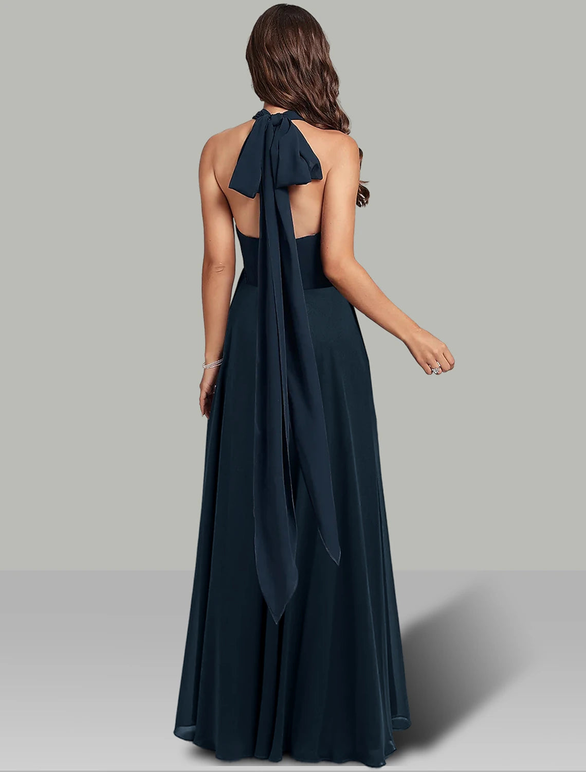 A-Line Wedding Guest Dresses Infinity Dress Wedding Party Floor Length Short Sleeve Halter Neck Convertible Chiffon with Ruched