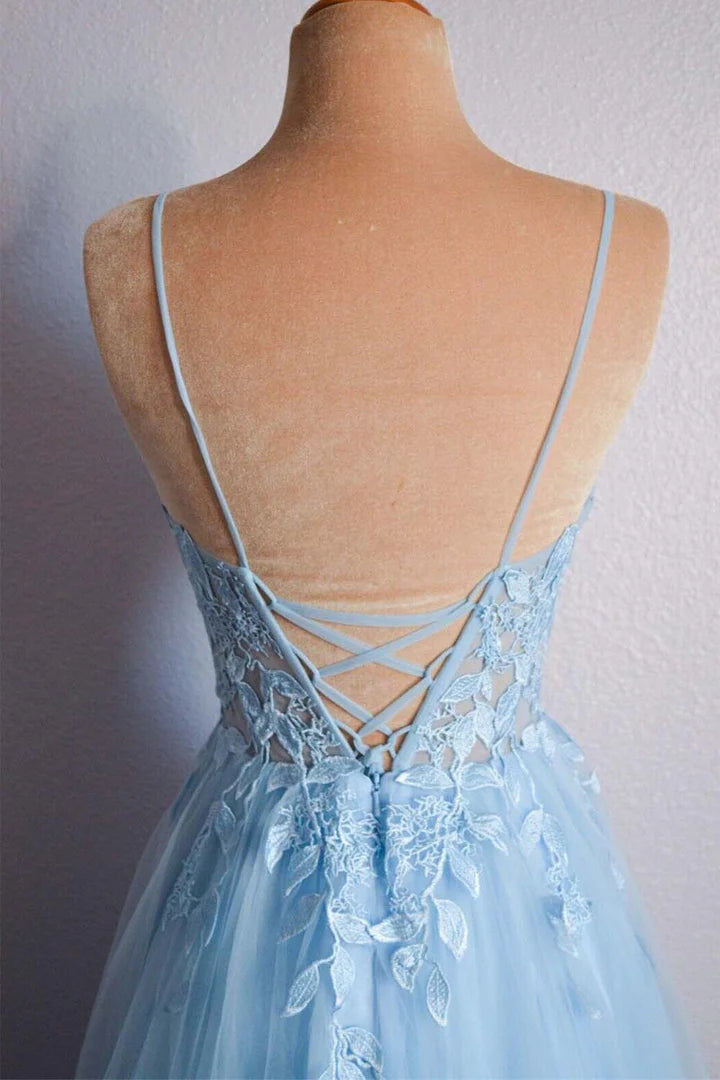 Light Blue Prom Dress with Appliques