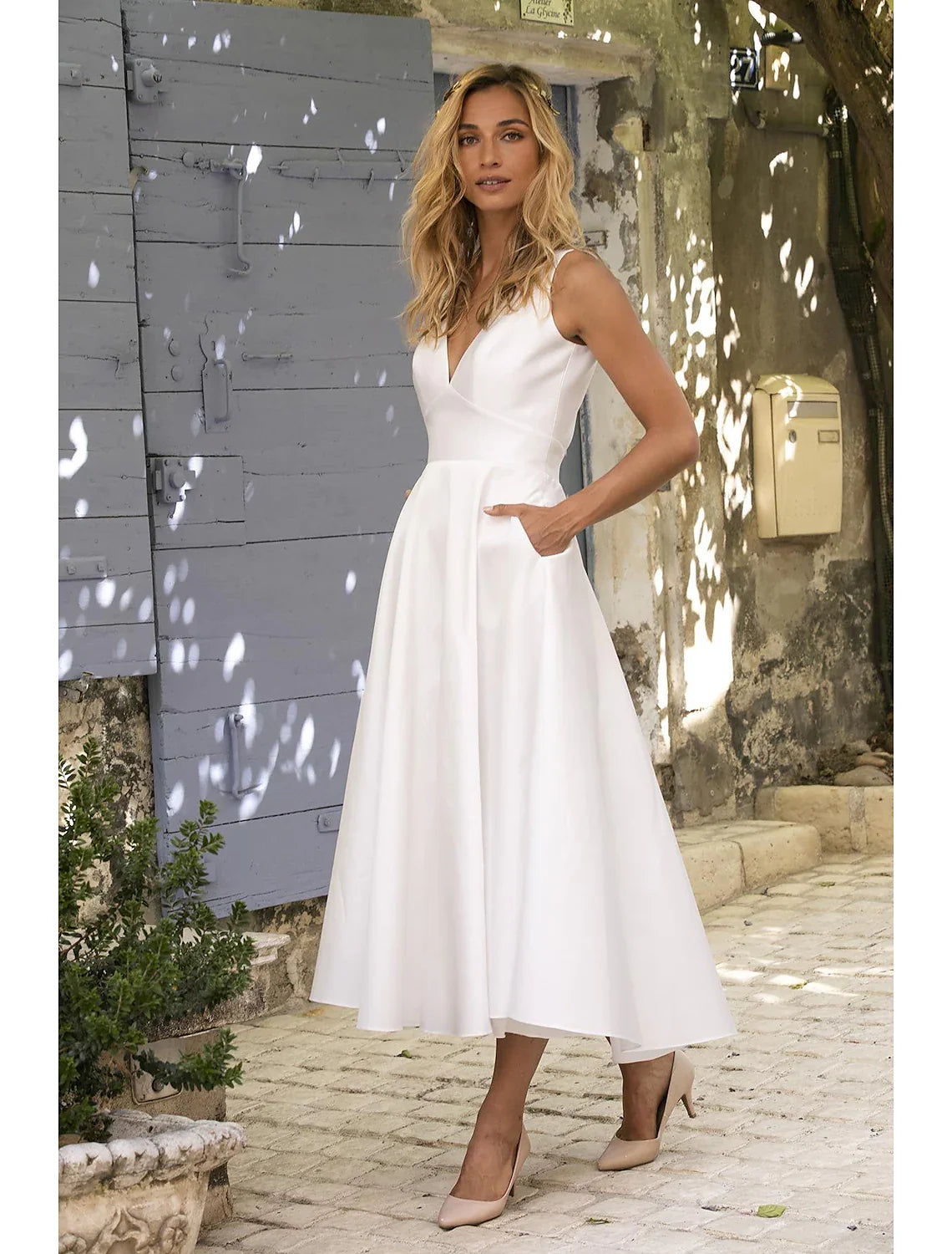 DingjiA Line Semi Formal Party Dress Wedding Guest Dress White Long Maxi Dress Sleeveless Pure Color Backless Spring Summer Deep V Slim