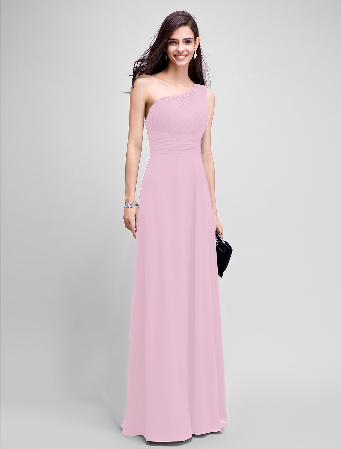 Sheath / Column Empire Dress Wedding Guest Formal Evening Floor Length Sleeveless One Shoulder Bridesmaid Dress Chiffon with Ruched Beading
