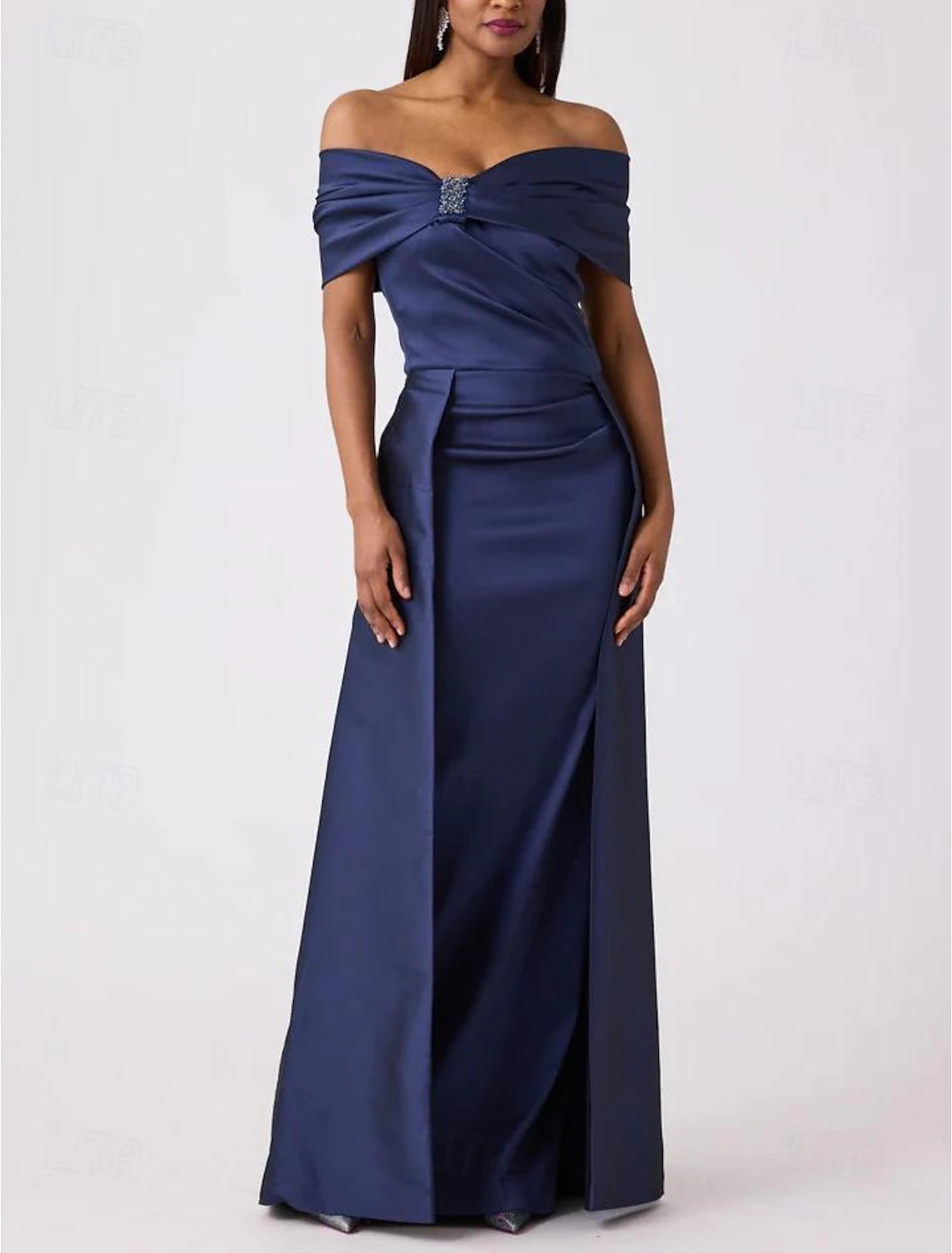Sheath / Column Evening Gown Elegant Dress Formal Floor Length Sleeveless Off Shoulder Satin with Butterfly