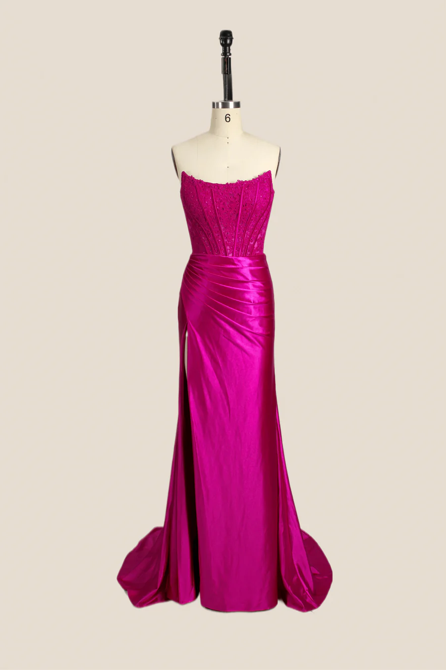 Strapless Fuchsia Lace Medrmaid Prom Dress