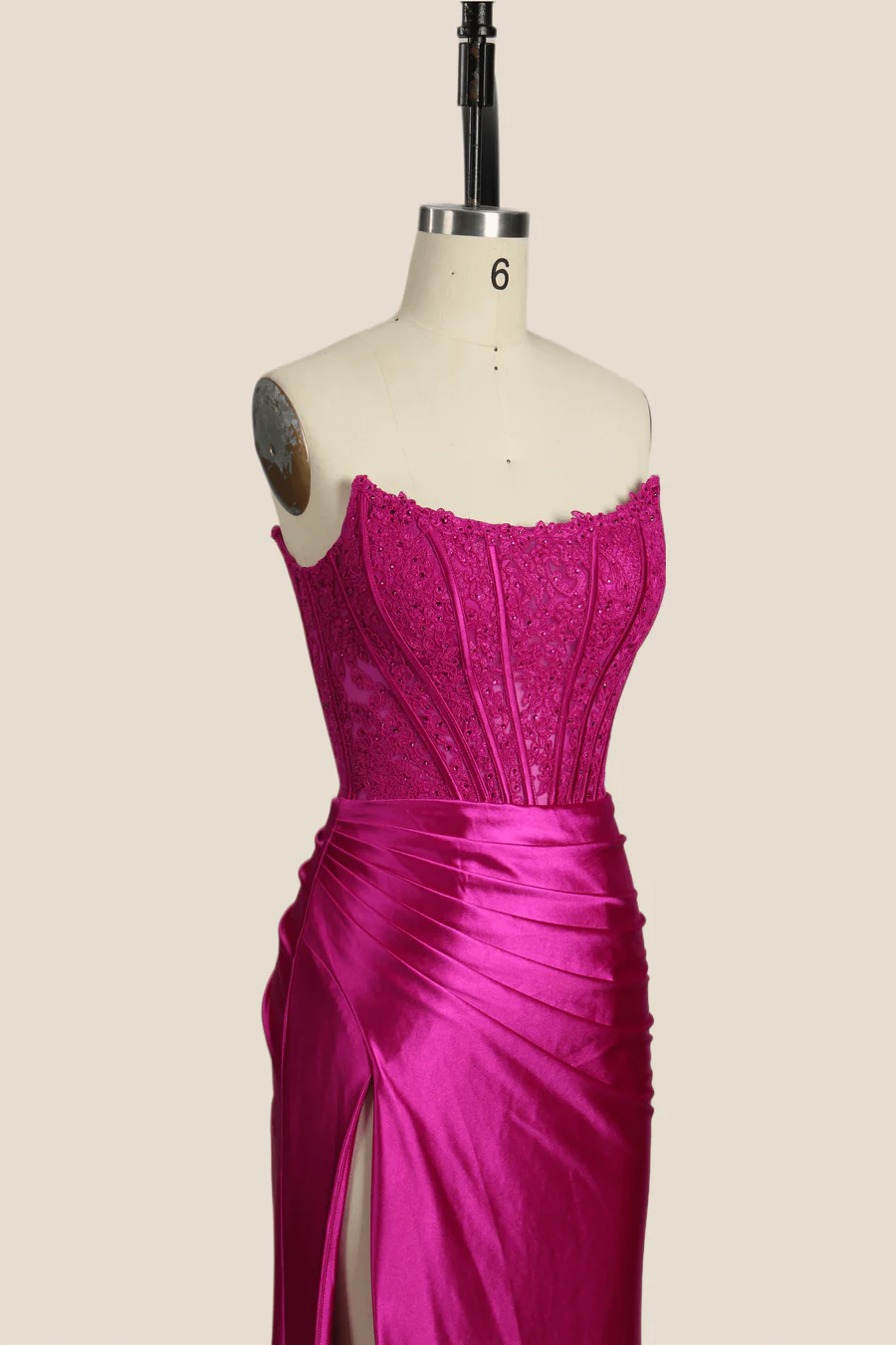 Strapless Fuchsia Lace Medrmaid Prom Dress