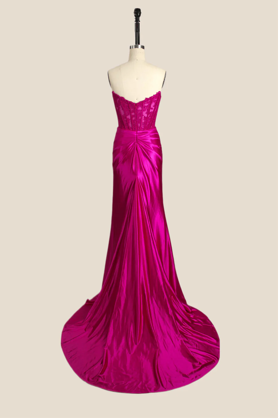 Strapless Fuchsia Lace Medrmaid Prom Dress