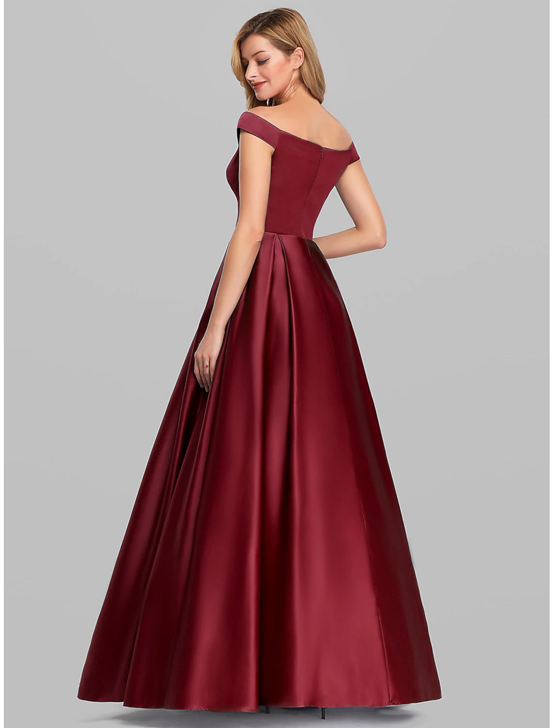 Ball Gown Elegant Quinceanera Prom Birthday Dress Off Shoulder Short Sleeve Floor Length Satin with Pleats