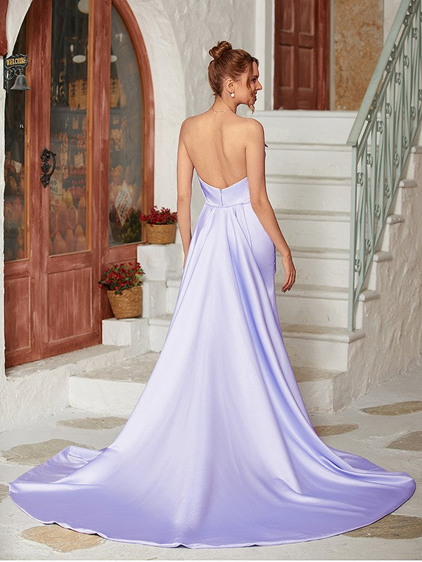 Sheath/Column Charmeuse Ruched Strapless Sleeveless Court Train Dresses