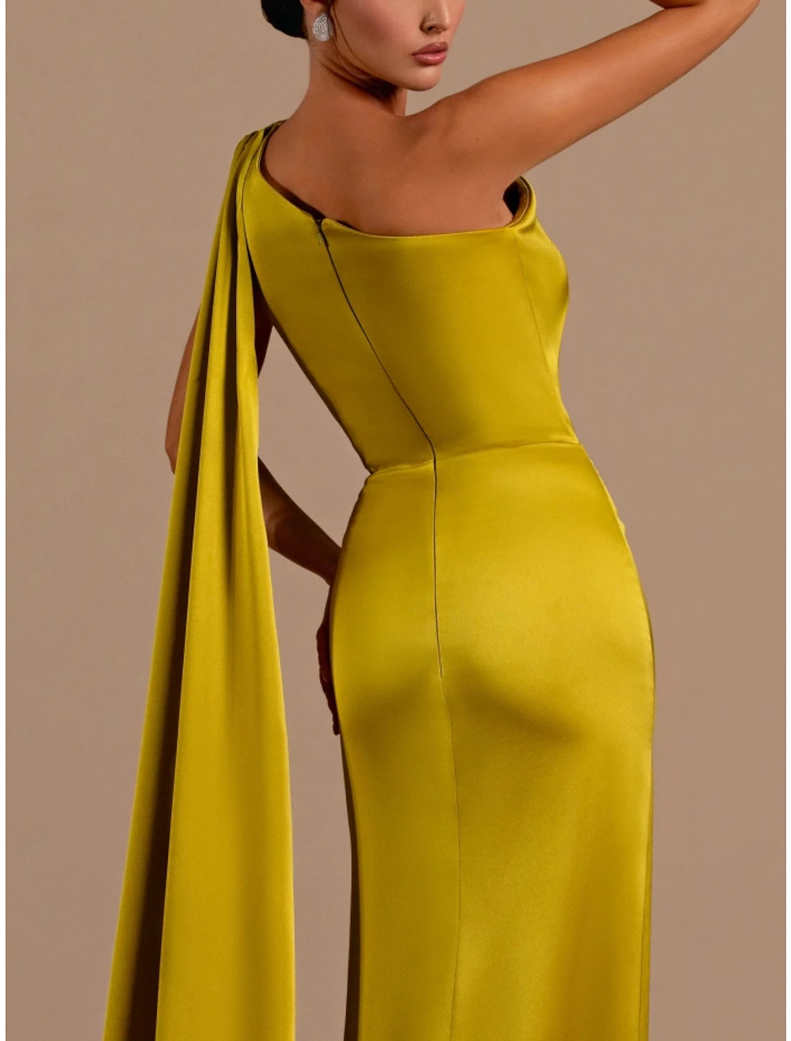 Sheath / Column Evening Gown Elegant Dress Formal Court Train Christmas Red Green Dress Sleeveless One Shoulder Satin with Pleats Slit