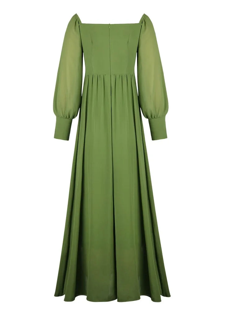 lantern sleeve chiffon dress Beige