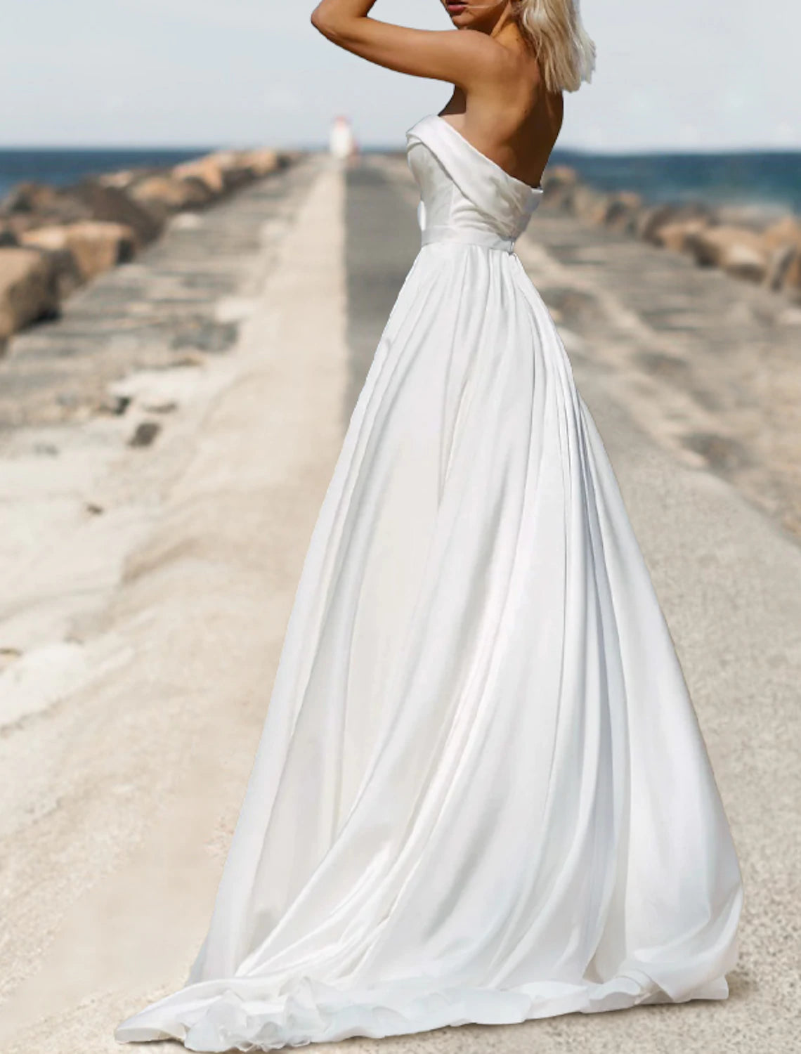 Beach Open Back Boho Wedding Dresses A-Line Sweetheart Strapless Sweep / Brush Train Chiffon Bridal Gowns With Solid Color