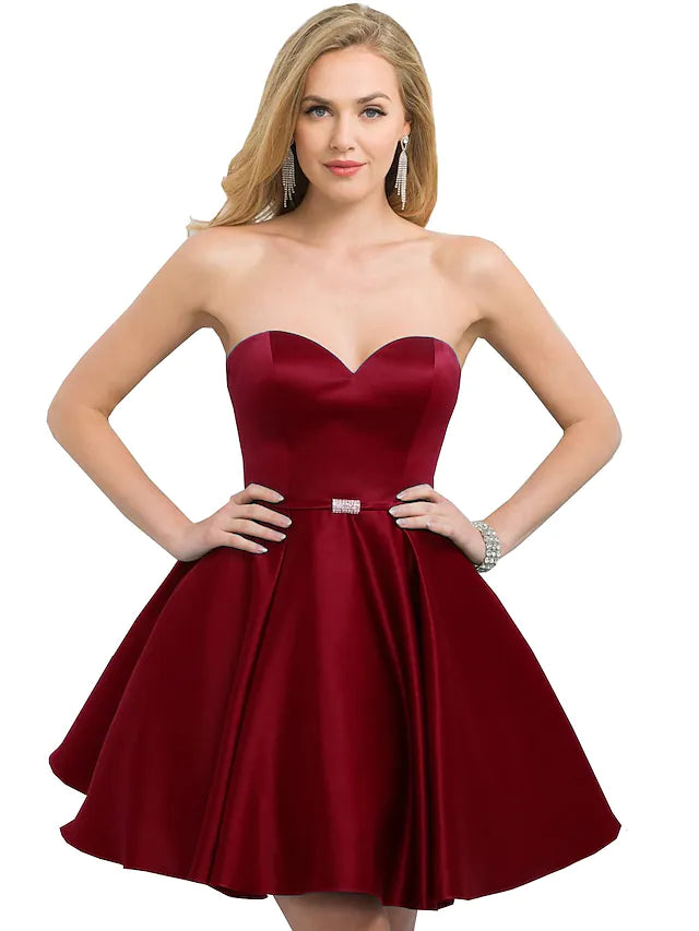 DingjiA-Line Cocktail Dresses Reformation Amante Dress Party Wear Short / Mini Sleeveless Strapless Satin with Sleek