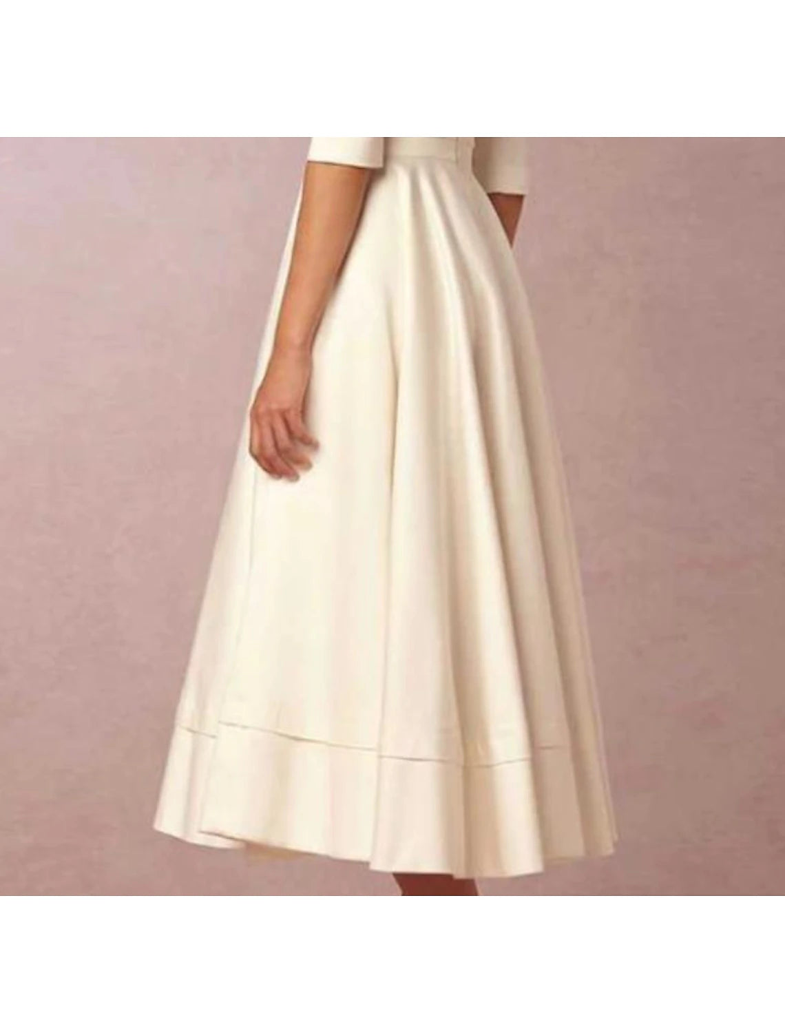 Reception Vintage 1940s / 1950s Little White Dresses Wedding Dresses A-Line V Neck Half Sleeve Tea Length Satin Bridal Gowns With Pleats