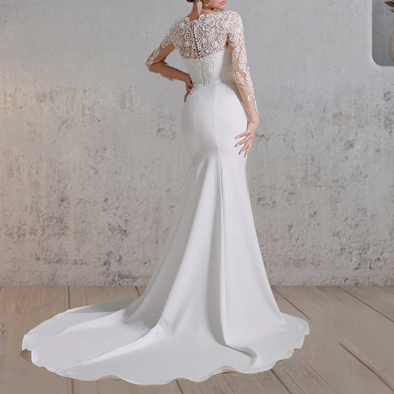 Mermaid White Lace Appliques Beaded Wedding Dress