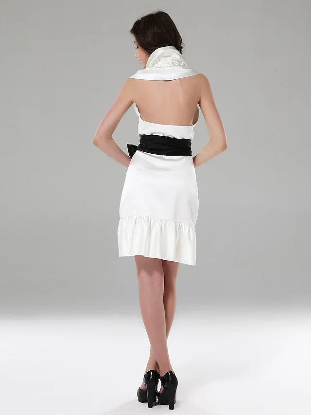 DingjiSheath / Column All Celebrity Styles Dress Holiday Short / Mini Sleeveless Halter Satin with Sash / Ribbon Ruffles