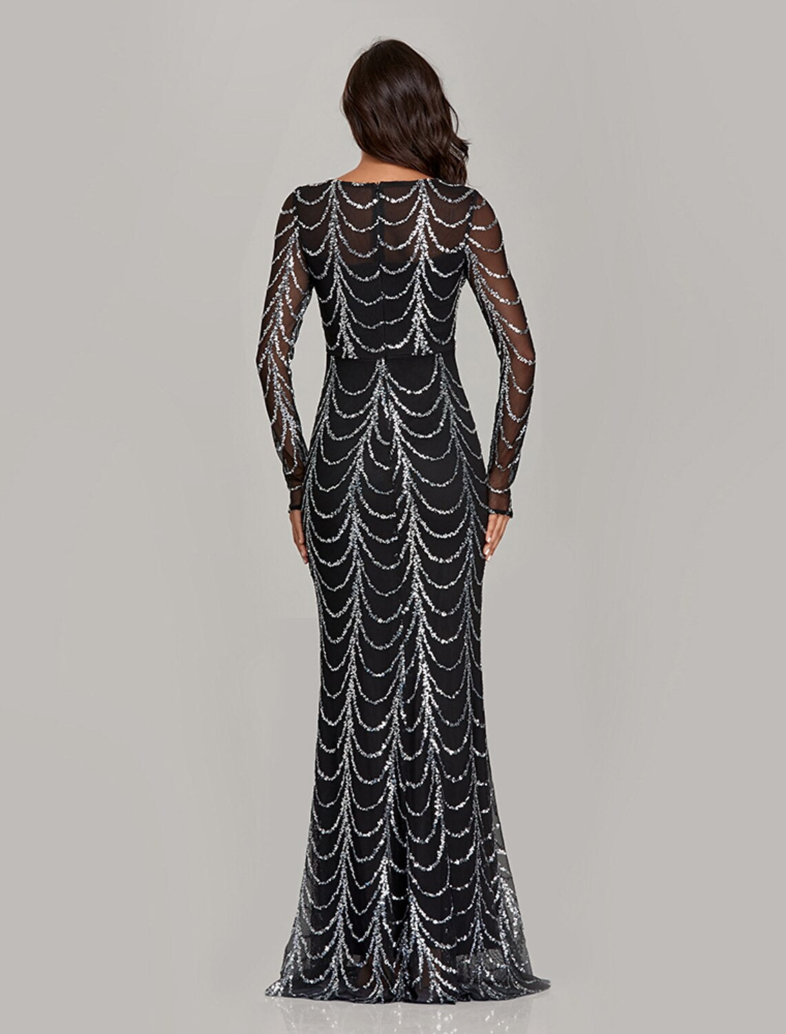 Mermaid / Trumpet Sparkle Elegant Party Wear Formal Evening Dress Jewel Neck Long Sleeve Floor Length Sequined with Sequin / Illusion Sleeve