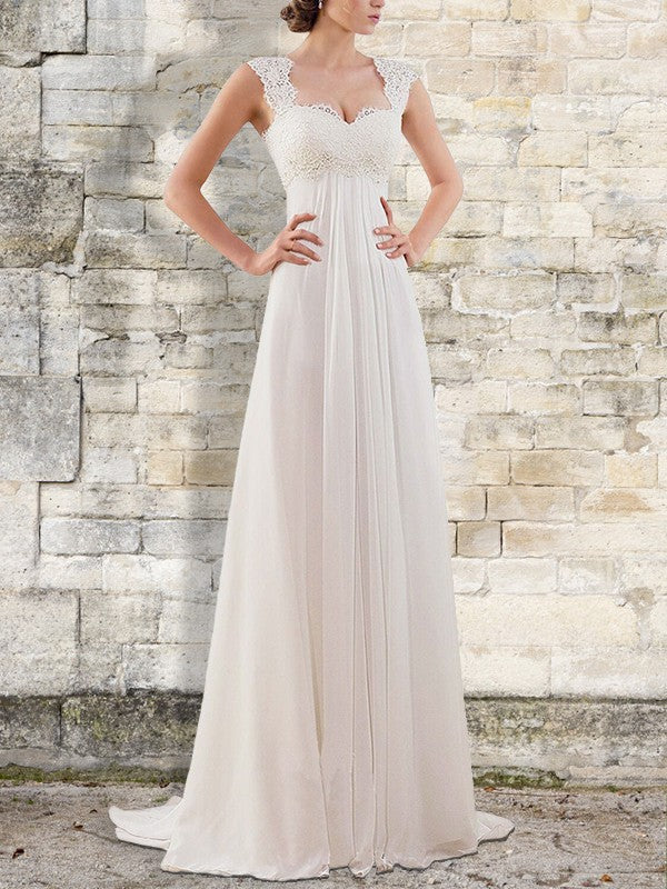 Empire Sweep/Brush Train Bateau Sleeveless Chiffon Wedding Dresses