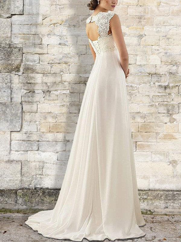 Empire Sweep/Brush Train Bateau Sleeveless Chiffon Wedding Dresses