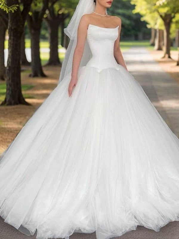 Ball Gown Tulle Strapless Sleeveless Floor-Length Wedding Dresses