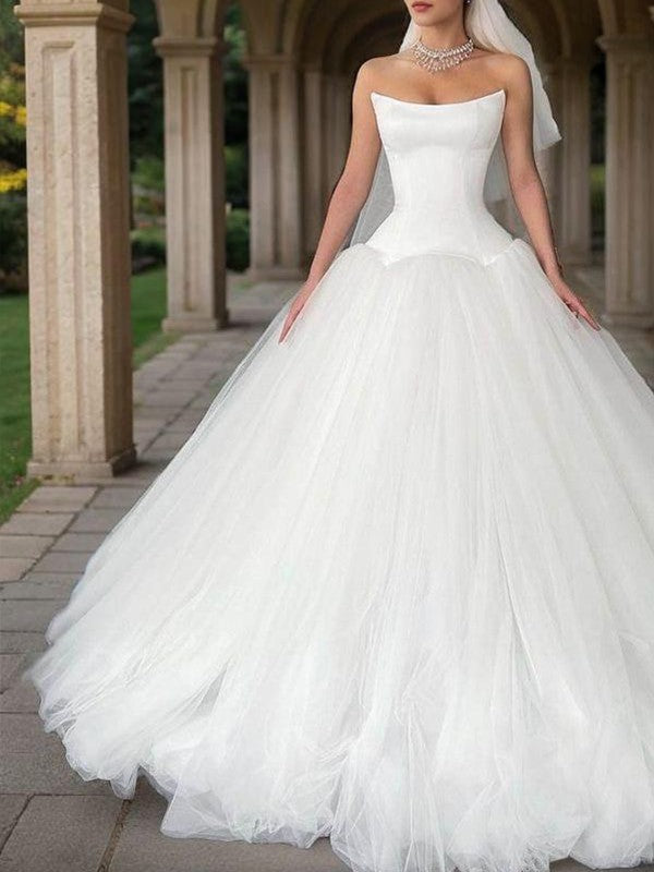 Ball Gown Tulle Strapless Sleeveless Floor-Length Wedding Dresses