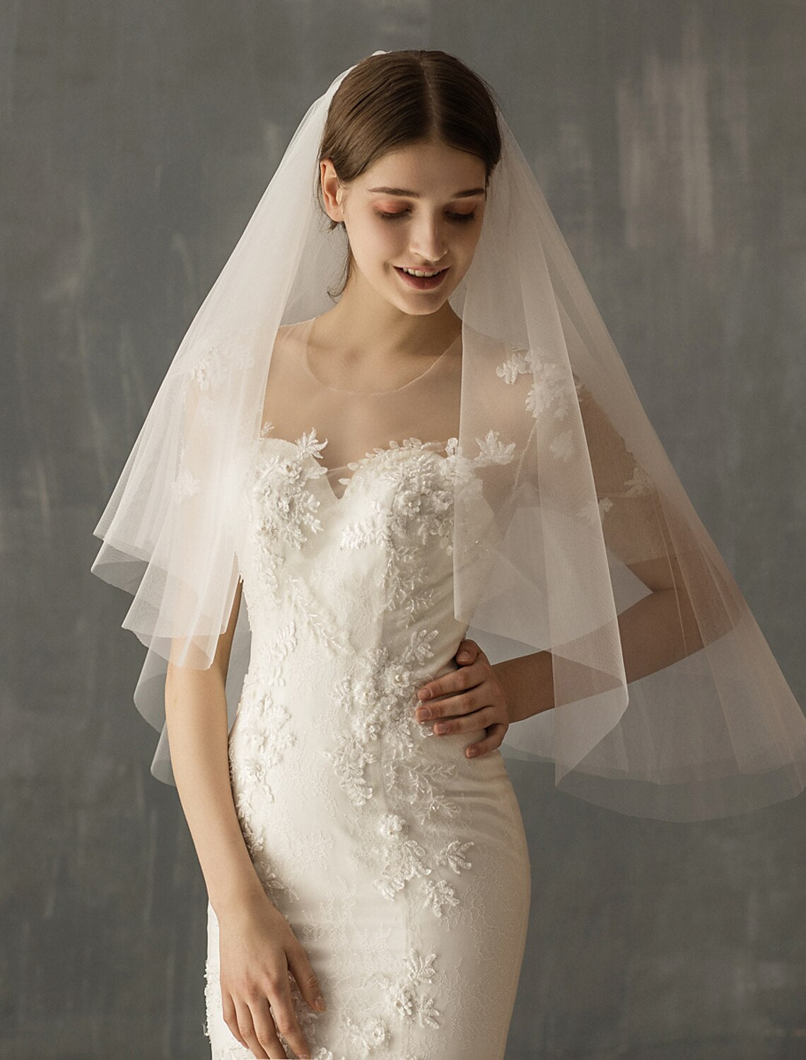 Two-tier Sweet Wedding Veil Elbow Veils with Solid Tulle / Drop Veil