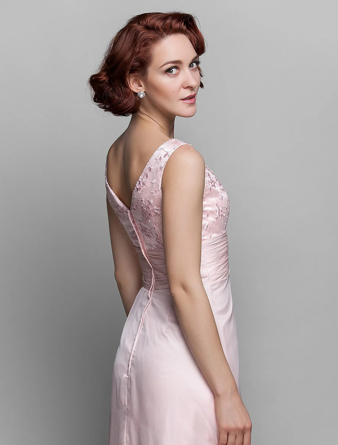 DingjiSheath / Column Mother of the Bride Dress V Neck Ankle Length Chiffon Lace 3/4 Length Sleeve with Bow(s) Ruched