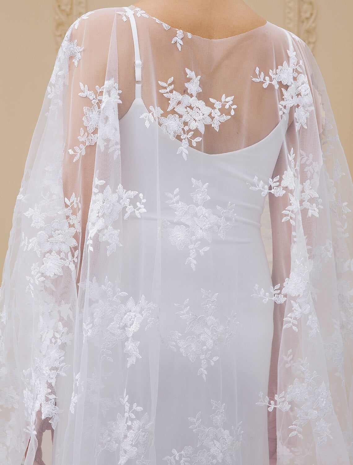 Sheath / Column Illusion Neck Sweep / Brush Train Stretch Satin / Sheer Lace Made-To-Measure Wedding Dresses with Appliques / Yes / See-Through