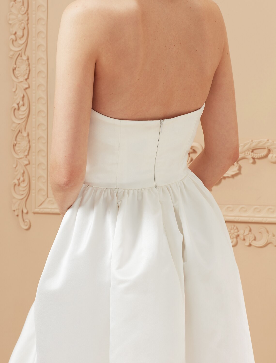 A-Line / Princess Strapless Asymmetrical Satin Made-To-Measure Wedding Dresses with Draping by / Open Back