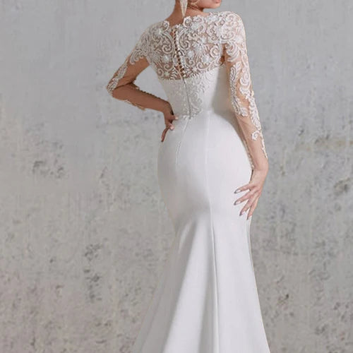 Mermaid White Lace Appliques Beaded Wedding Dress