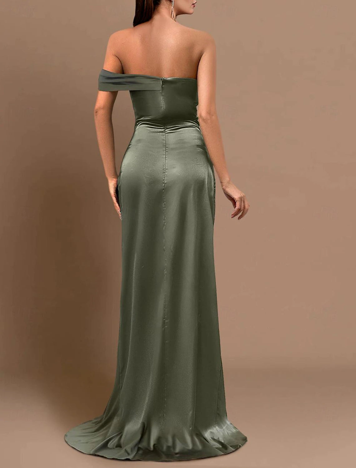 Mermaid / Trumpet Evening Gown Sexy Dress Wedding Guest Holiday Court Train Sleeveless Off Shoulder Bridesmaid Dress Satin with Ruched Slit