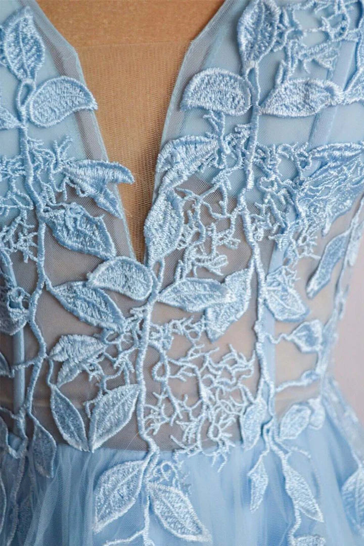 Light Blue Prom Dress with Appliques