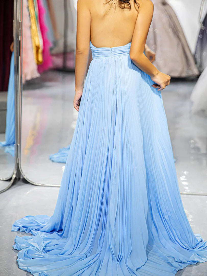 Beautiful and atmospheric Light Blue Backless Prom Dress