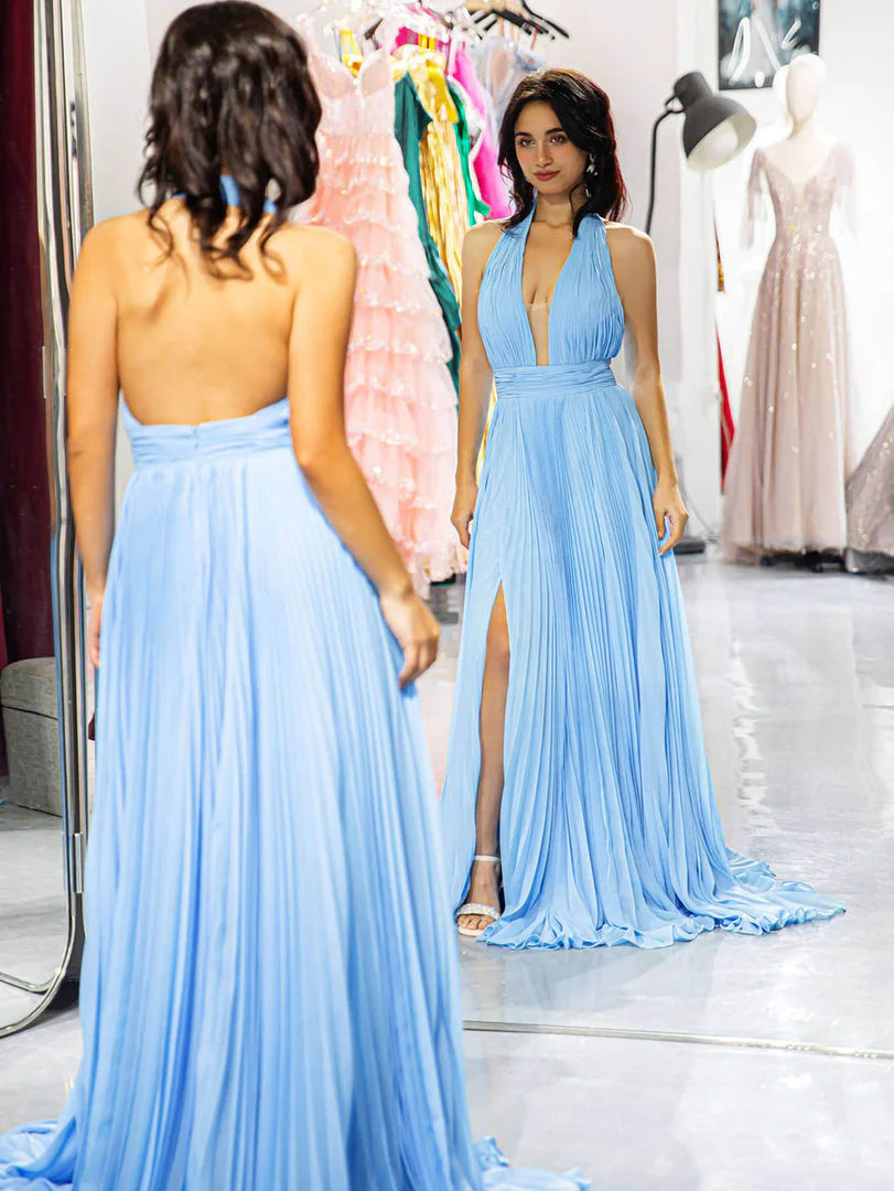 Beautiful and atmospheric Light Blue Backless Prom Dress