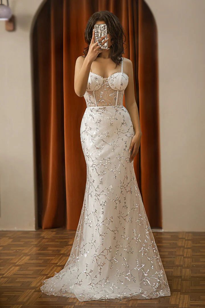 Beautiful White Lace Vintage Prom Dress