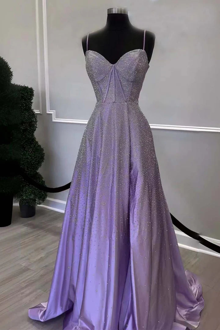 A-Line Corset Beaded Prom Dress