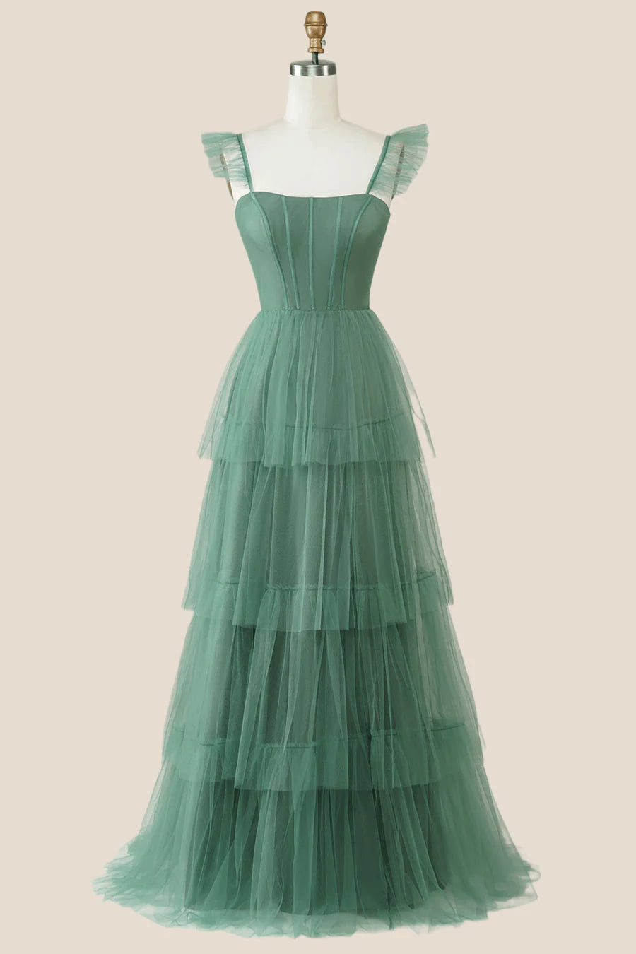tiered tulle bridesmaid dress Spaghetti Strap A-Line Tiered Sweetheart Tulle Bridesmaid Dress