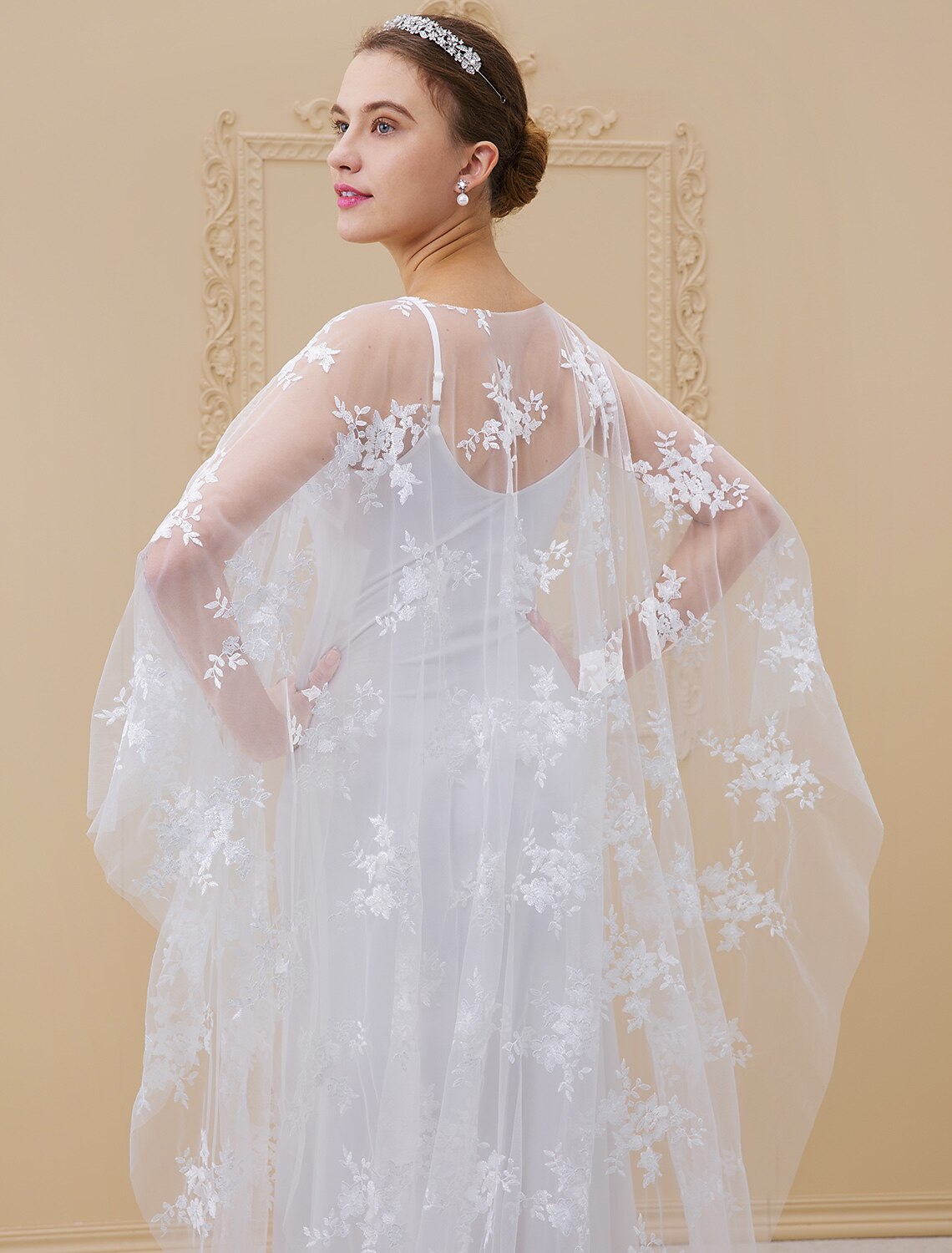 Sheath / Column Illusion Neck Sweep / Brush Train Stretch Satin / Sheer Lace Made-To-Measure Wedding Dresses with Appliques / Yes / See-Through