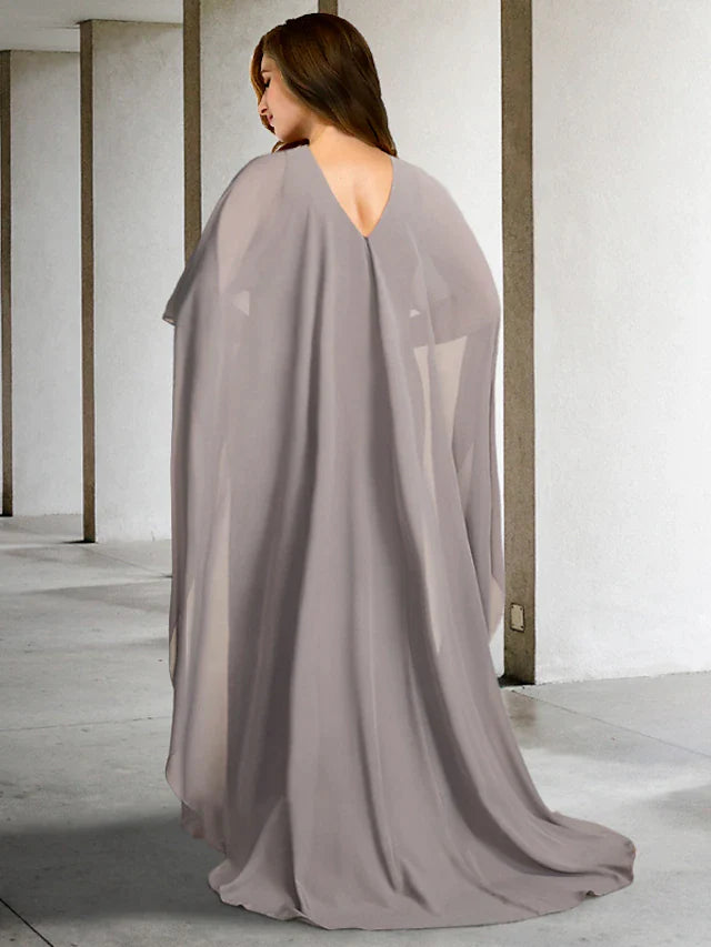 A-Line Plus Size Curve Mother of the Bride Dresses Elegant Dress Formal Sweep / Brush Train Sleeveless Jewel Neck Chiffon with Slit