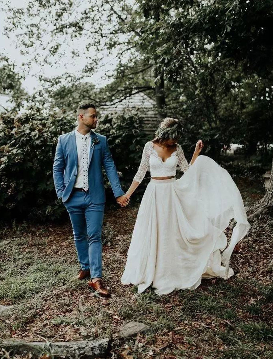 Boho Wedding Dresses Ball Gown V Neck 3/4 Length Sleeve Sweep / Brush Train Chiffon Bridal Suits Bridal Gowns With Pleats 2023 Summer Wedding Party