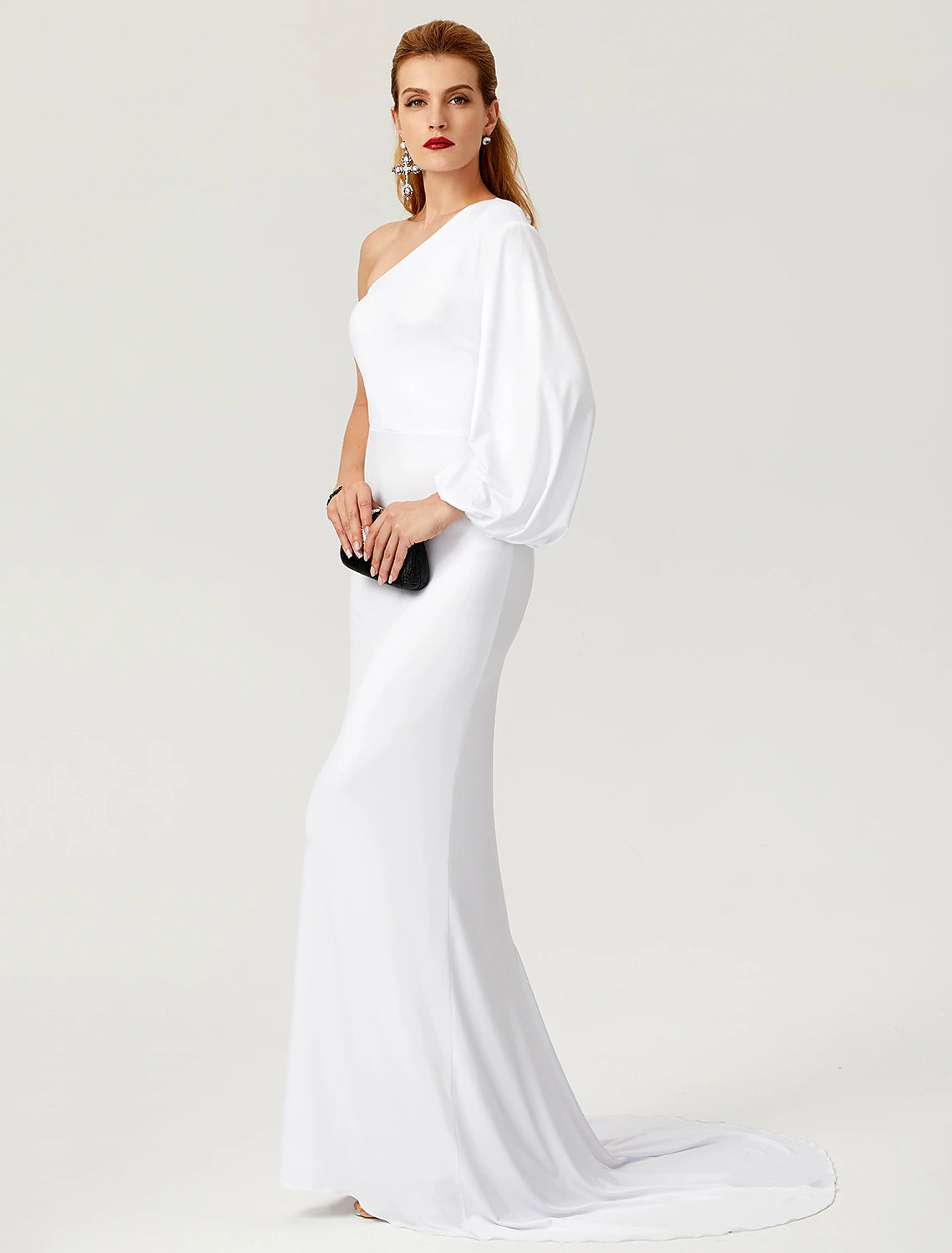 Mermaid / Trumpet Celebrity Style Dress Engagement Formal Evening Court Train Long Sleeve One Shoulder Jersey with Pleats