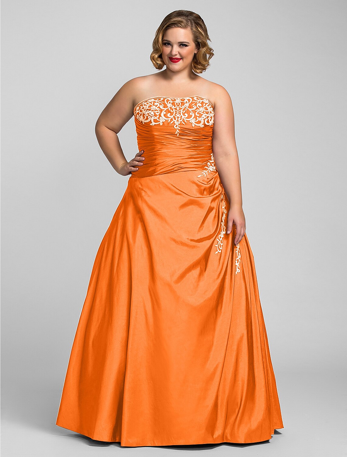 Ball Gown Plus Size Prom Formal Evening Dress Strapless Sleeveless Floor Length Taffeta with Beading Appliques
