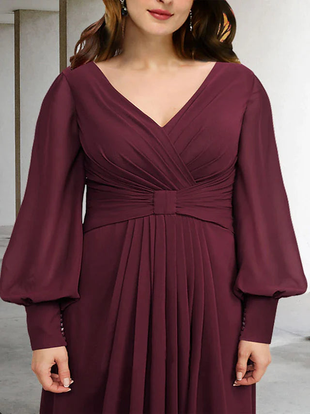 A-Line Plus Size Curve Mother of the Bride Dresses Elegant Dress Formal Floor Length Short Sleeve Off Shoulder Chiffon with Pleats Ruched