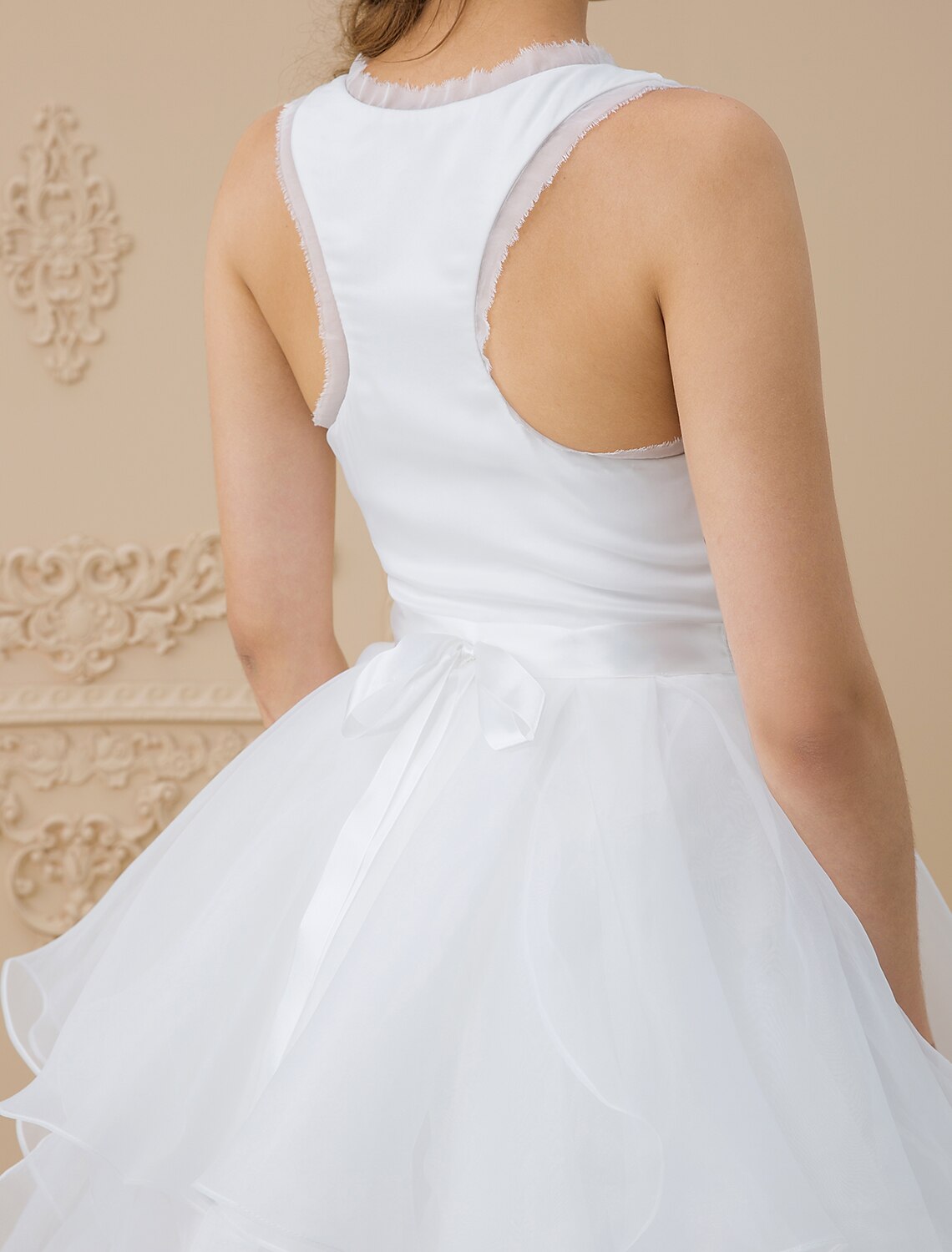 A-Line Scoop Neck Sweep / Brush Train Chiffon / Tulle Made-To-Measure Wedding Dresses with Appliques by