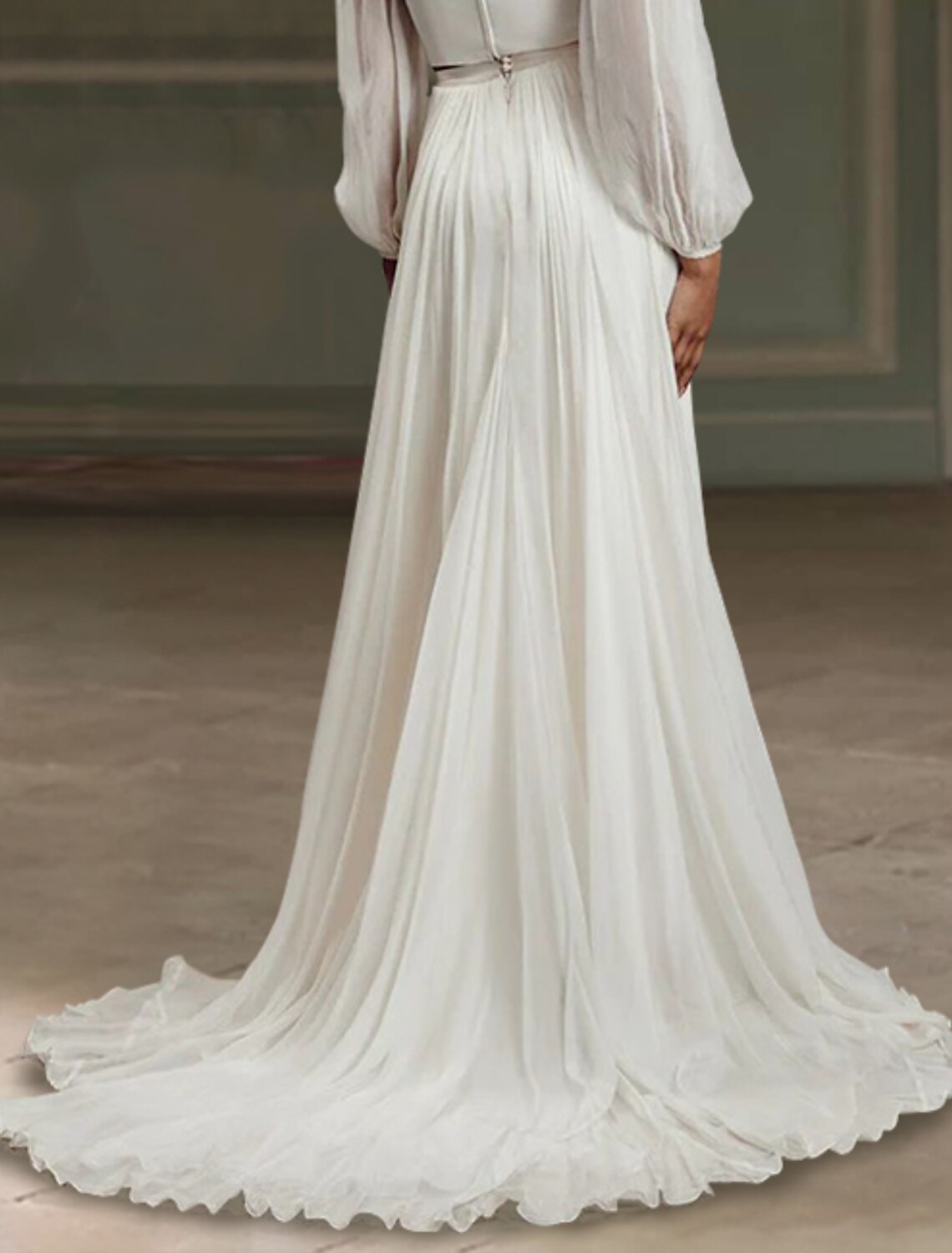 Beach Wedding Dresses A-Line Separates Separates Court Train Chiffon Bridal Skirts Bridal Gowns With Solid Color