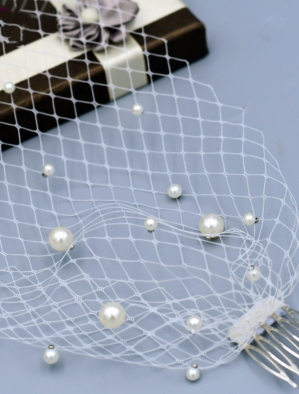 One-tier Pearls / European Style Wedding Veil Blusher Veils / Birdcage Veils with Faux Pearl Tulle