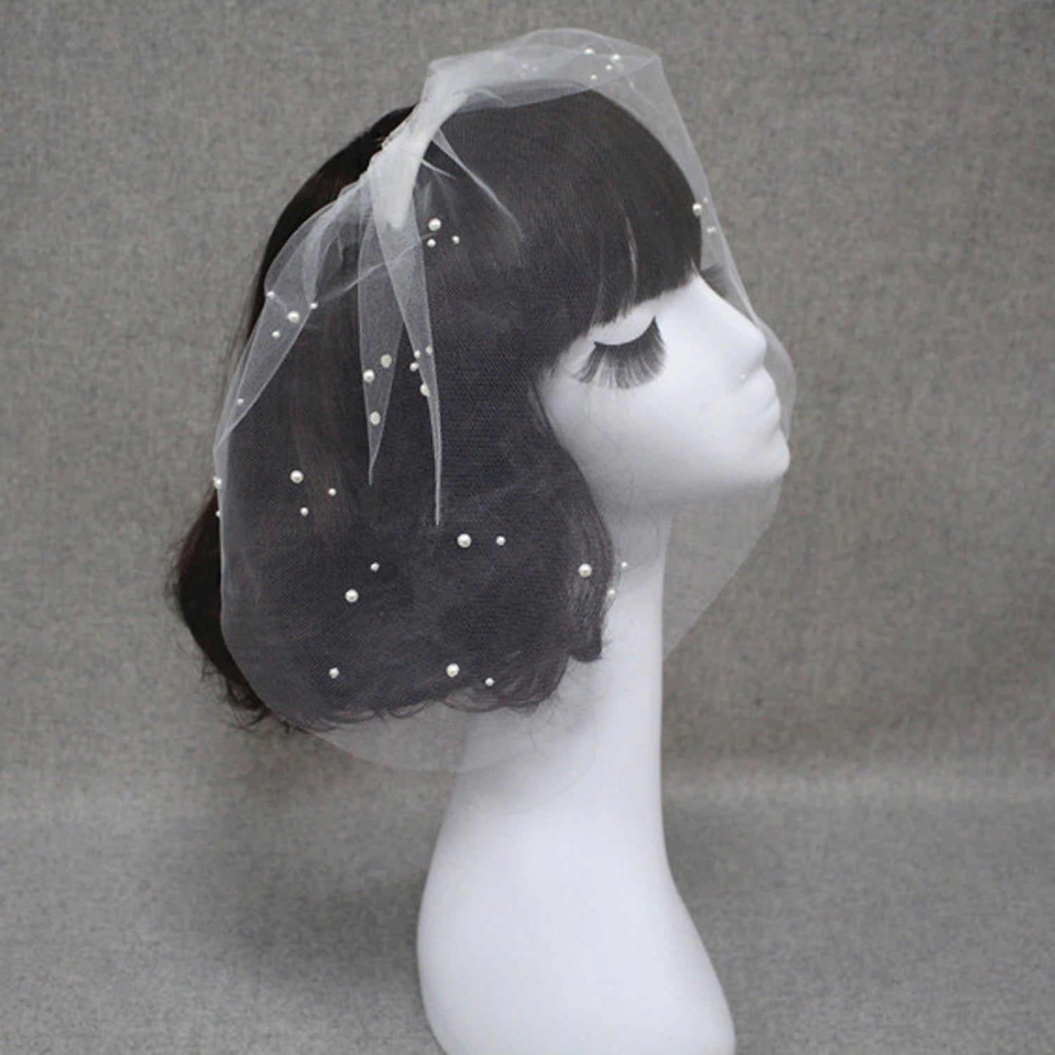 One-tier Cut Edge Wedding Veil Blusher Veils / Veils for Short Hair / Birdcage Veils with Pearl Tulle