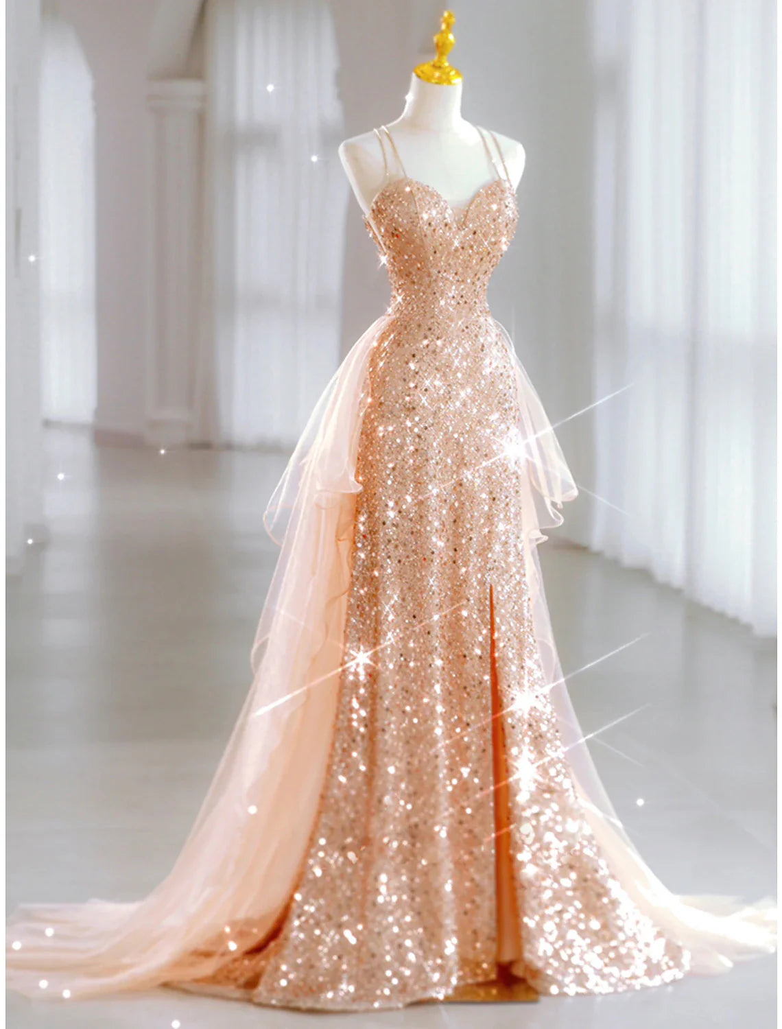 DingjiA-Line Party Dresses Party Dress Party Wear Floor Length Sleeveless Sweetheart Tulle with Sequin