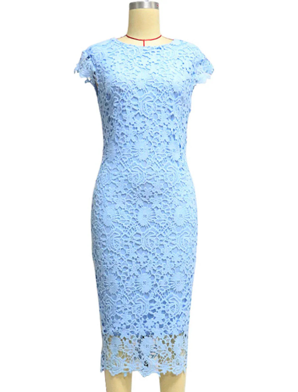 DingjiSheath / Column Cocktail Dresses Vintage Dress Wedding Guest Tea Length Short Sleeve Jewel Neck Lace with Lace Insert Pure Color