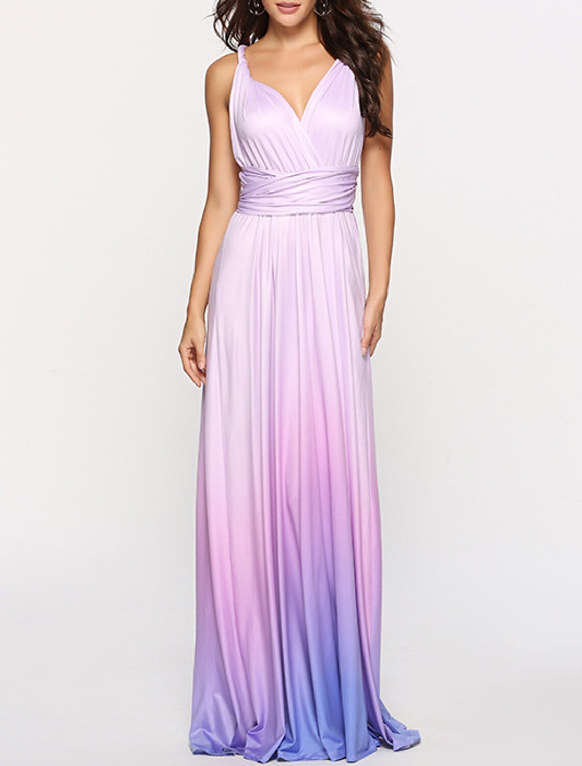 A-Line Bridesmaid Dress V Neck Sleeveless Elegant Floor Length Spandex with Ruching