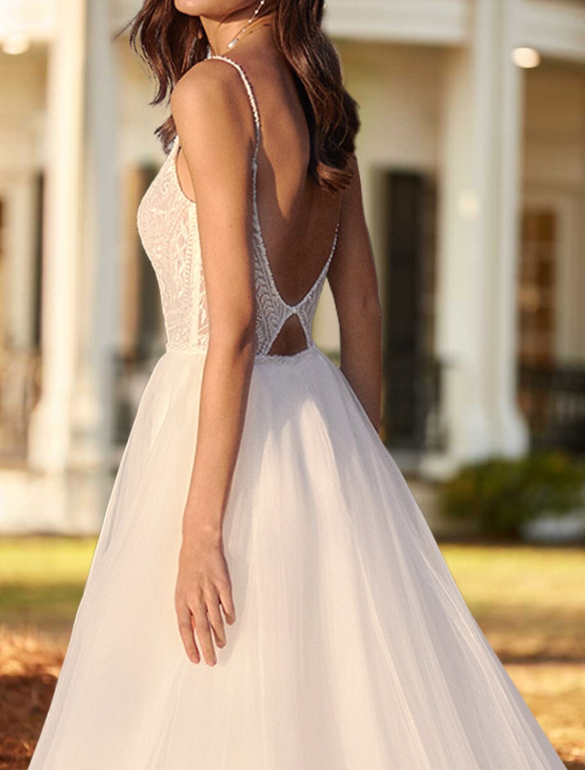 Engagement Open Back Formal Wedding Dresses Two Piece Sweetheart Camisole Spaghetti Strap Court Train Satin Bridal Gowns With Beading