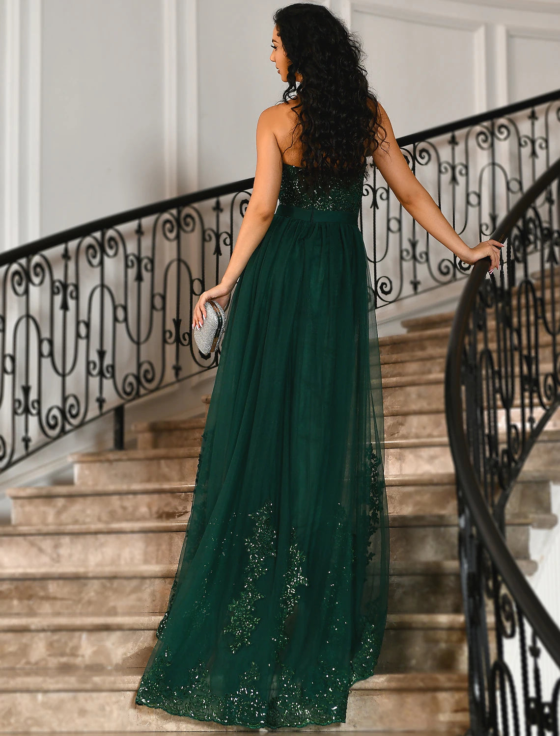 Mermaid Prom Dresses Emerald Green Dress Red Green Dress Wedding Guest Court Train Sleeveless Strapless Tulle with Slit Appliques